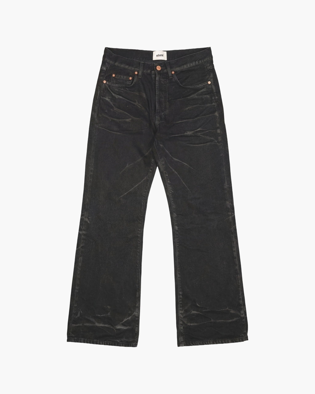 Coated Deep Black Bootcut Denim