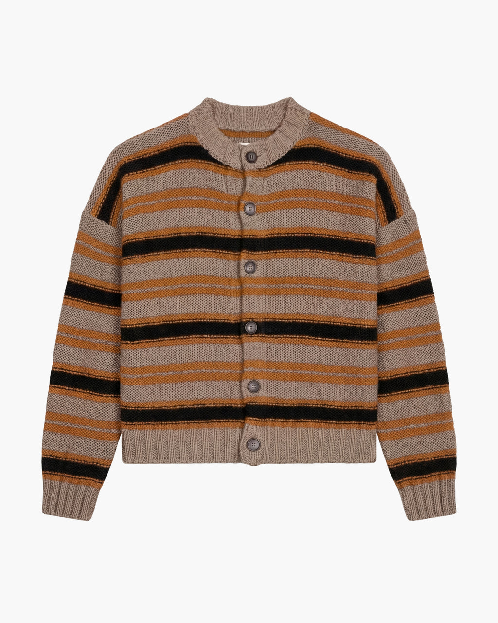 Taupe Striped Cotton Cardigan