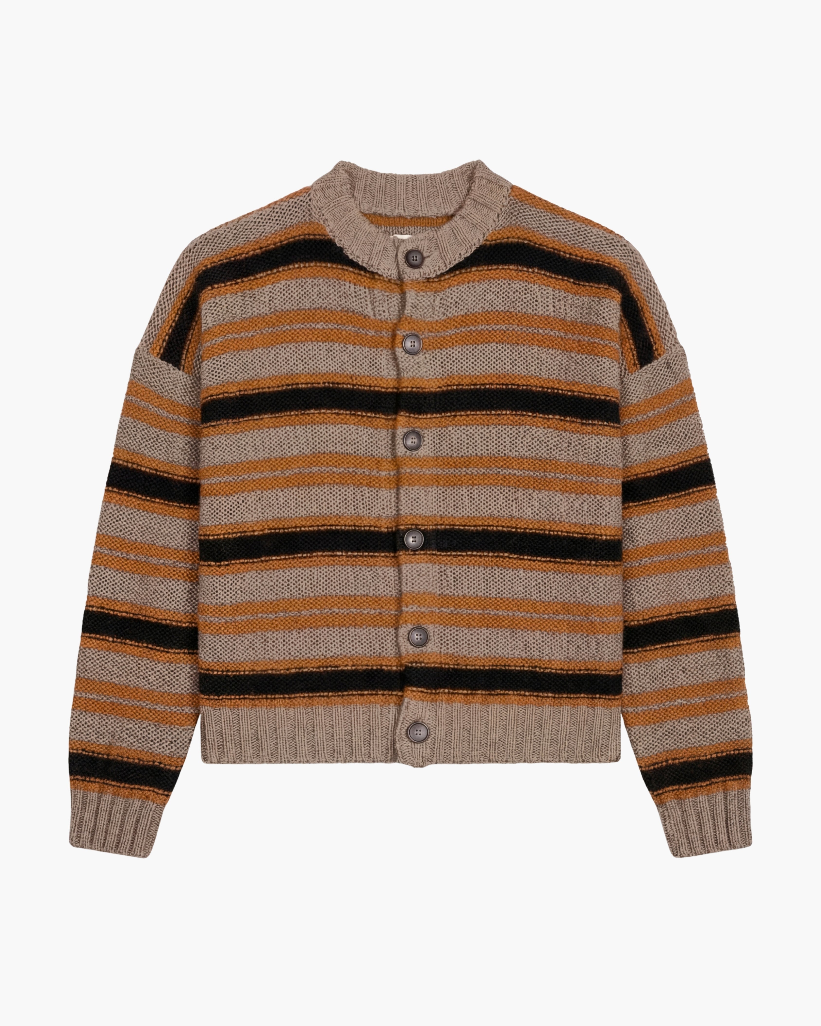 Taupe Striped Cotton Cardigan
