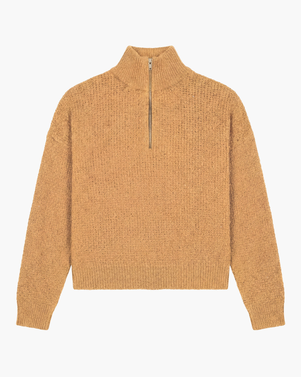 Camel linen-cotton Half Zip