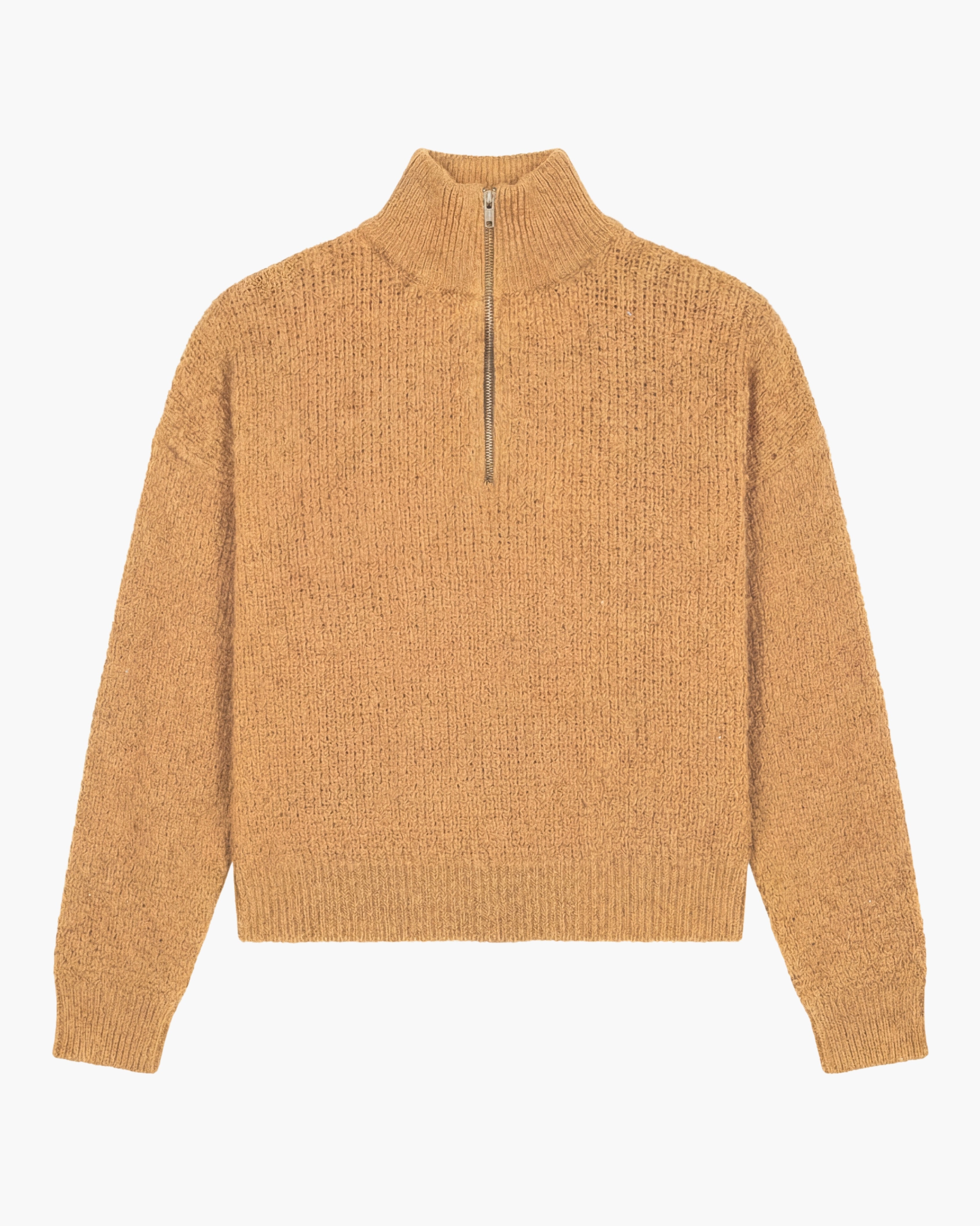 Camel linen-cotton Half Zip