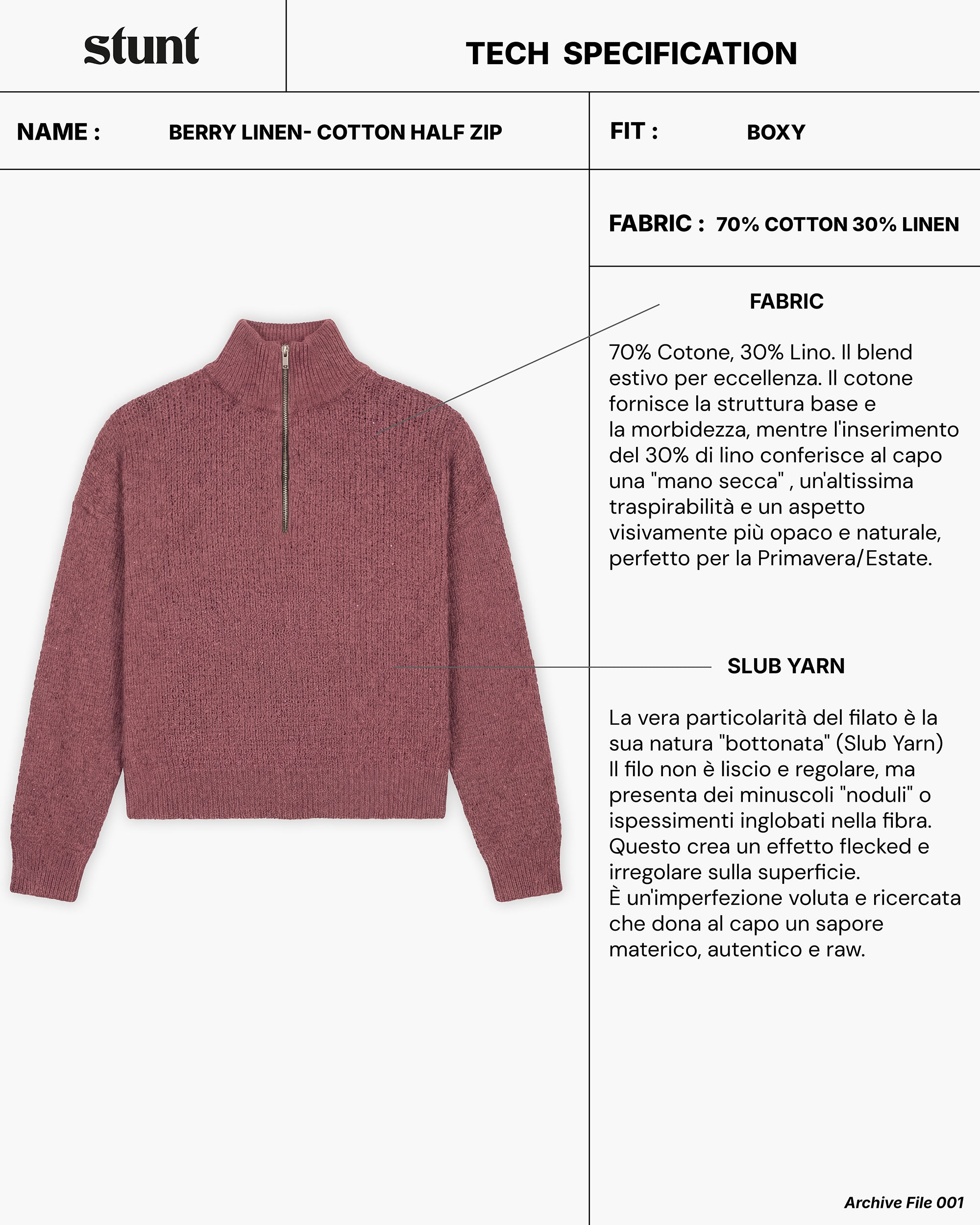 Berry linen-cotton Half Zip
