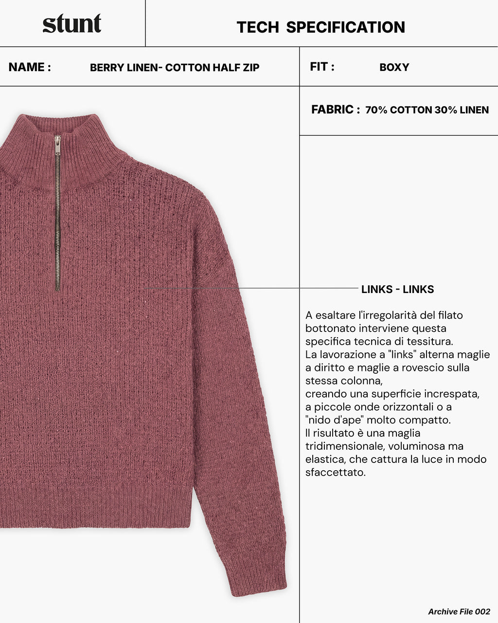 Berry linen-cotton Half Zip