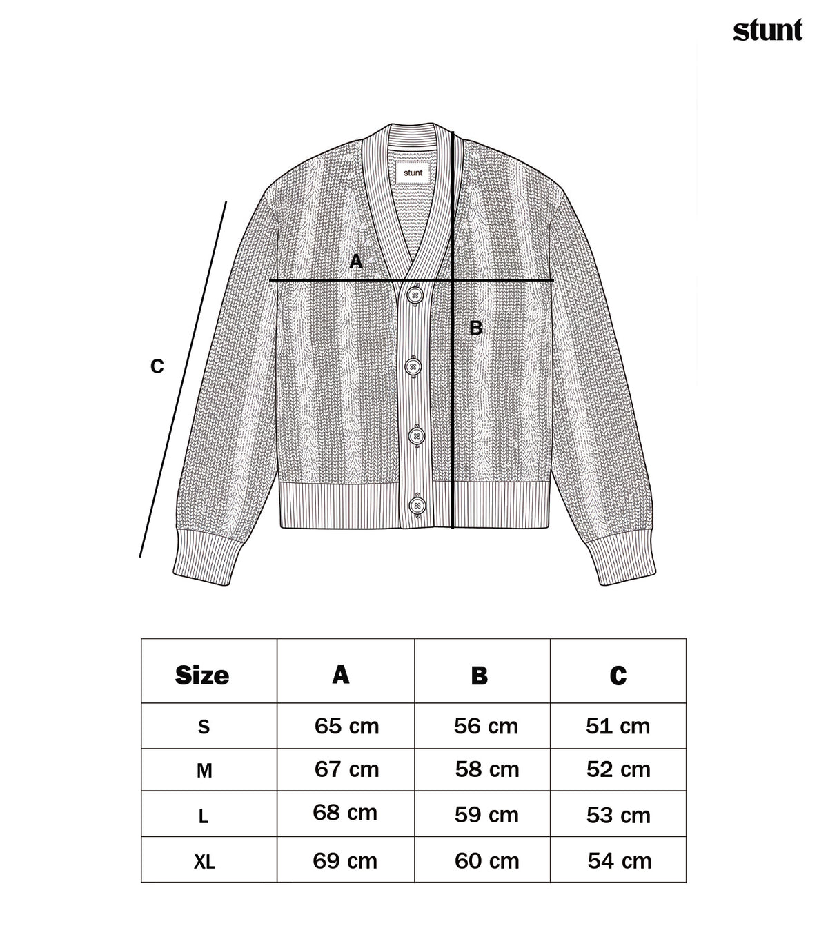 Stone 100% Cotton Seed Stitch Cardigan size guide