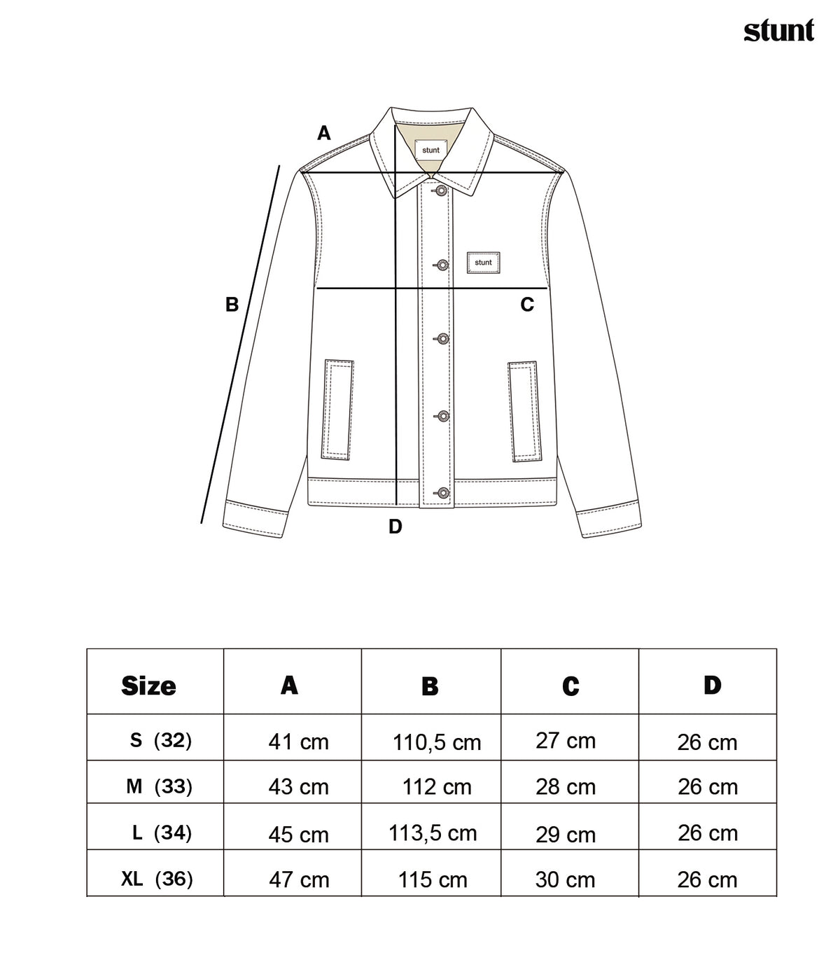 Raw Blue Denim Jacket size guide