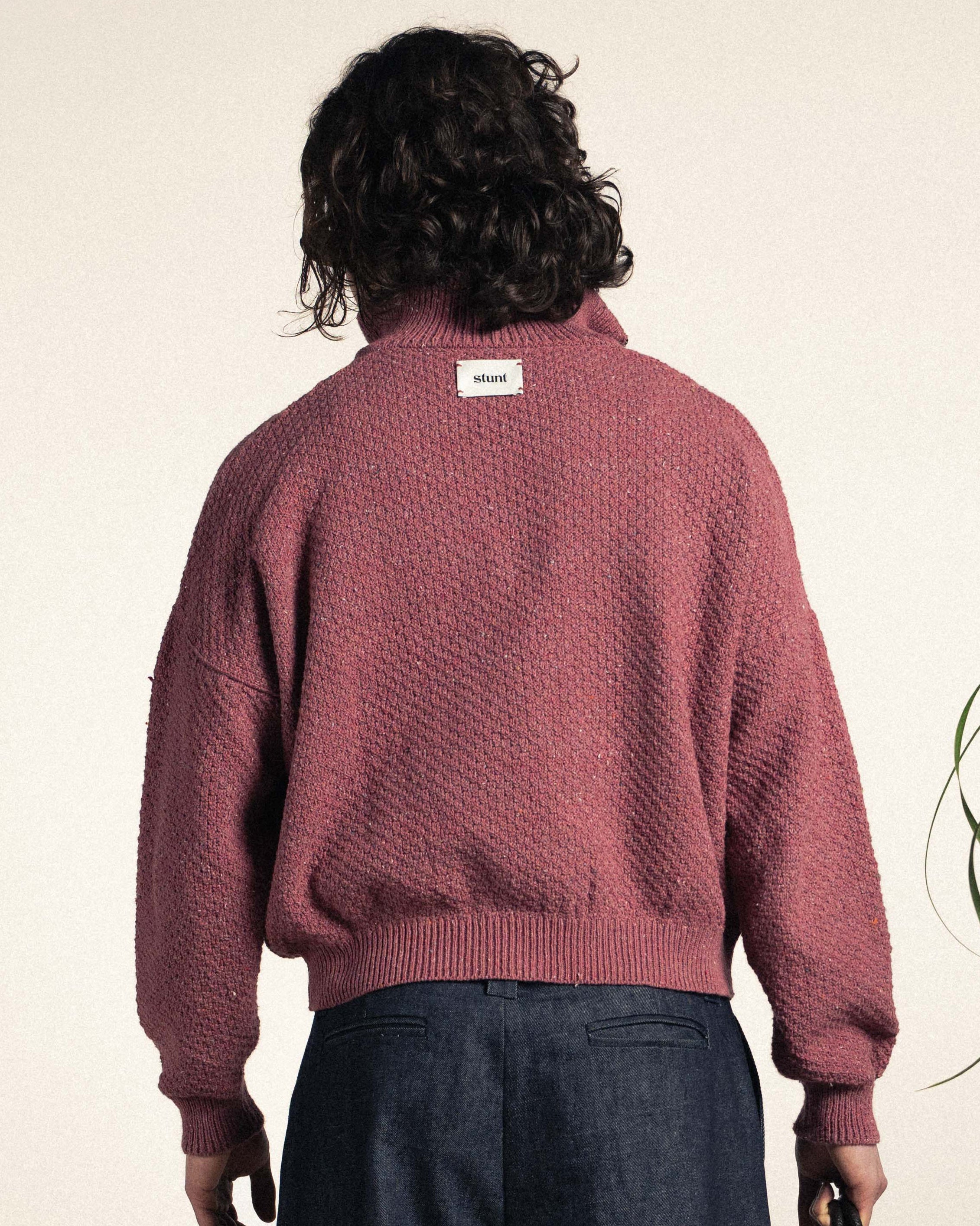 Berry linen-cotton Half Zip