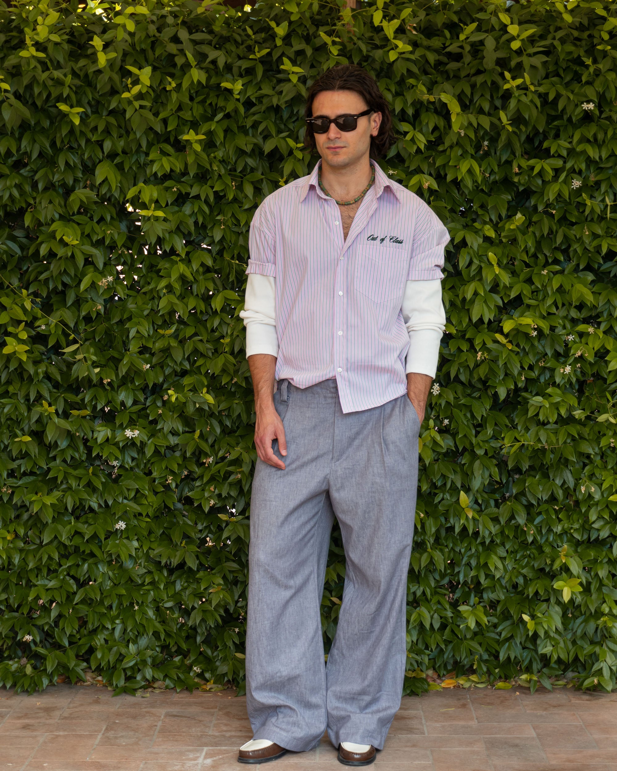 Mist Grey Wide Leg Linen Pants