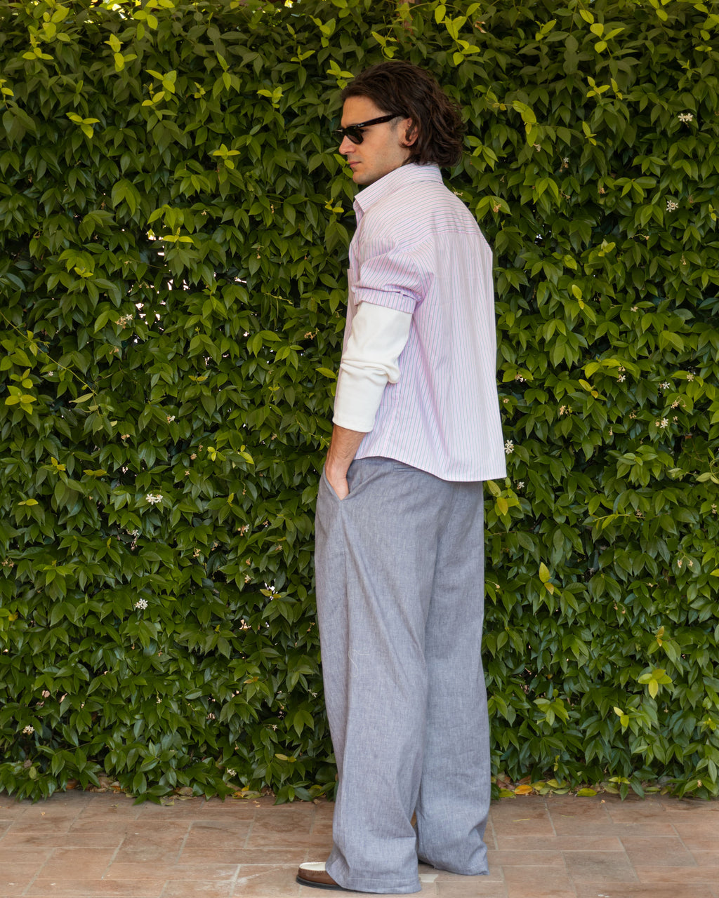 Mist Grey Wide Leg Linen Pants