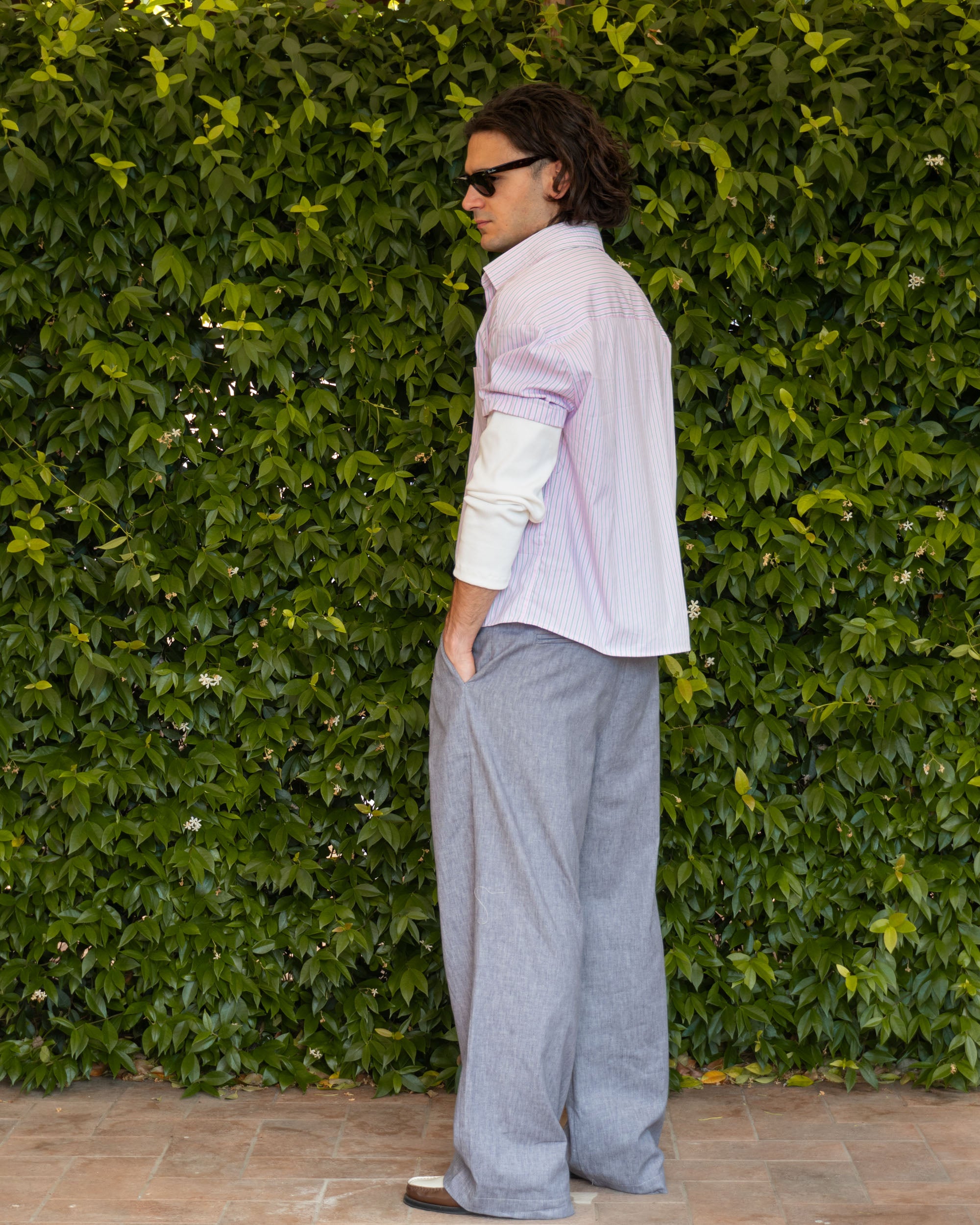 Mist Grey Wide Leg Linen Pants