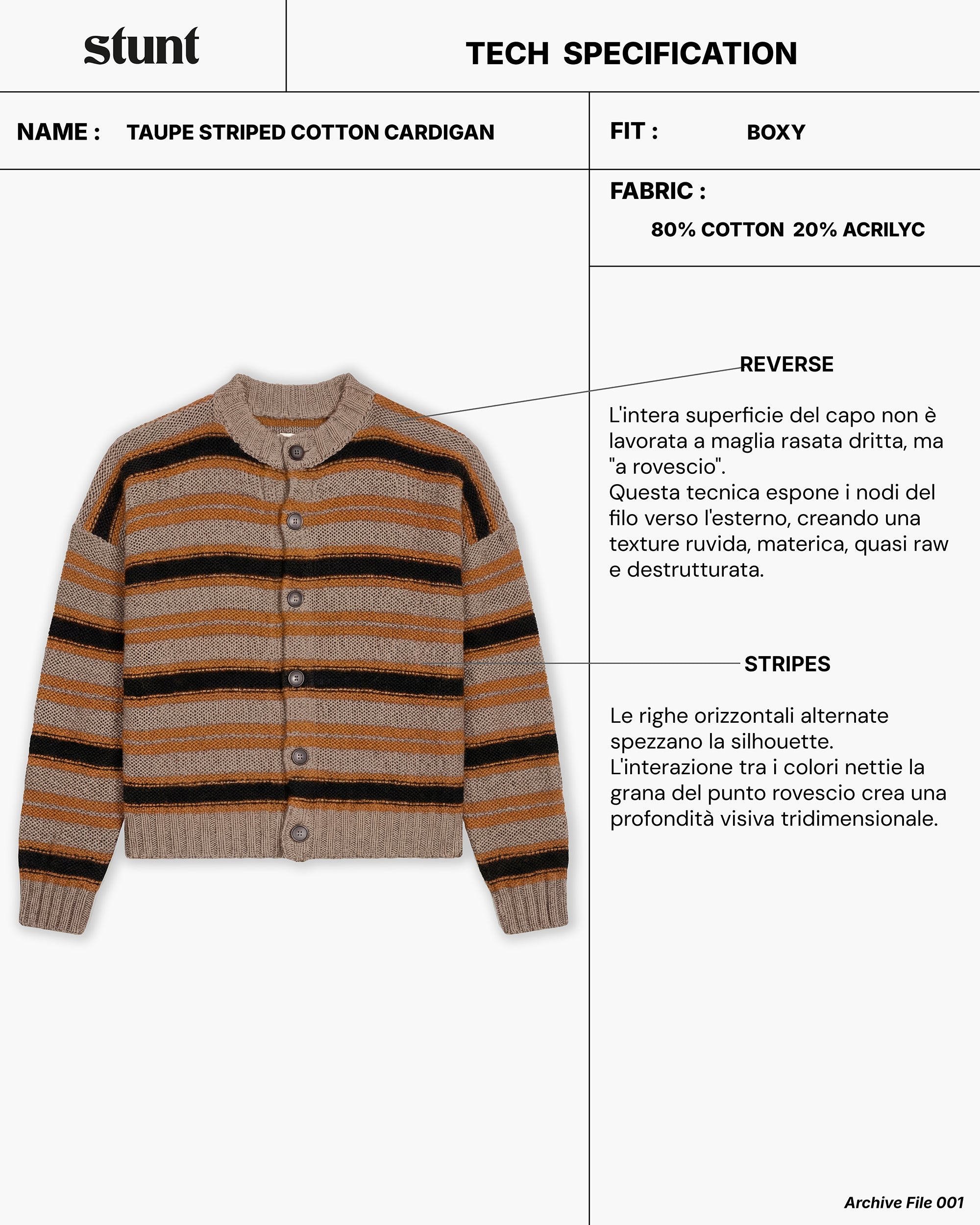 Taupe Striped Cotton Cardigan