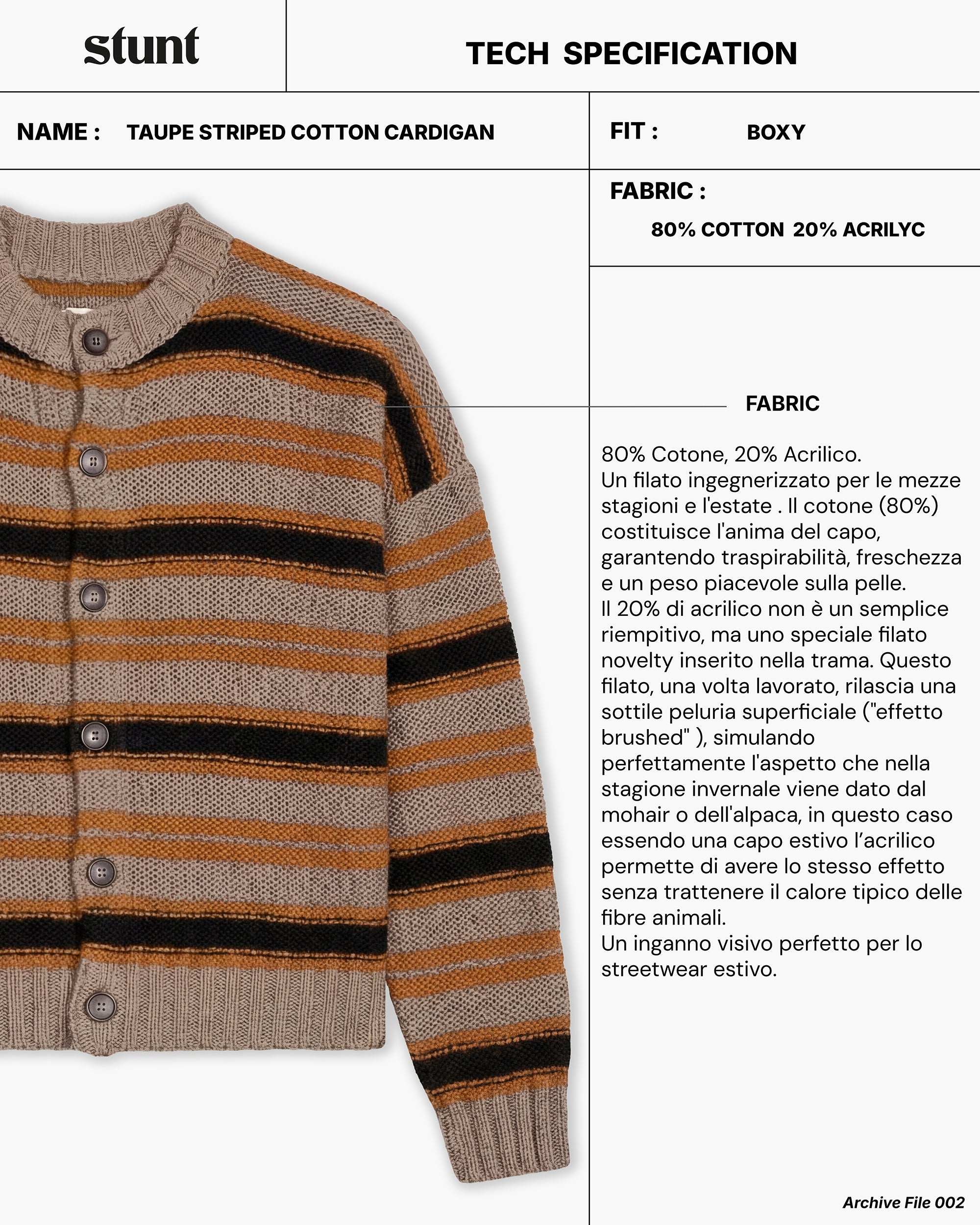 Taupe Striped Cotton Cardigan