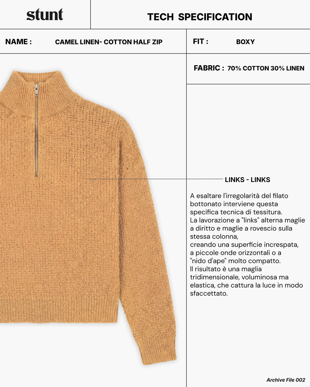 Camel linen-cotton Half Zip
