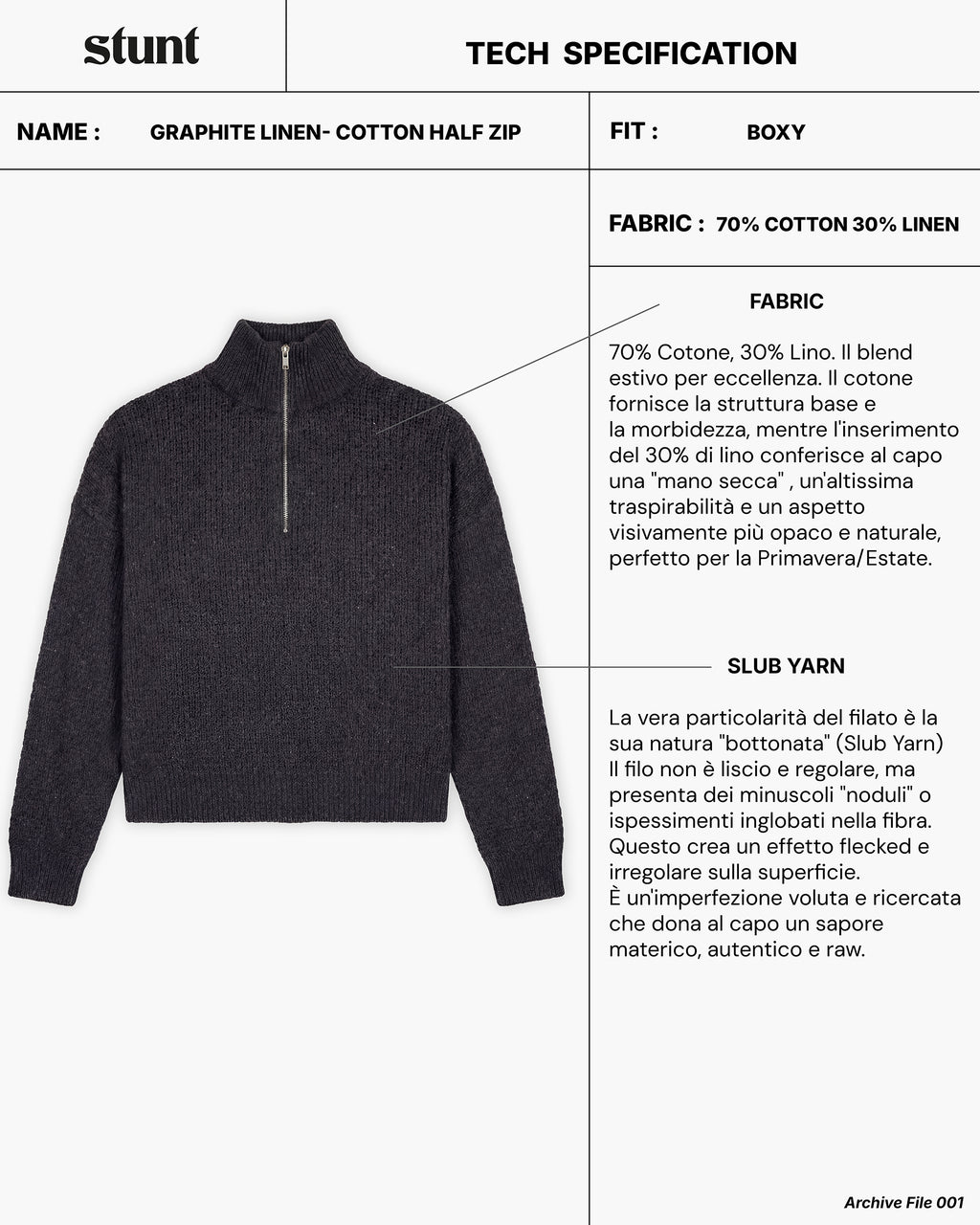 Graphite linen-cotton Half Zip