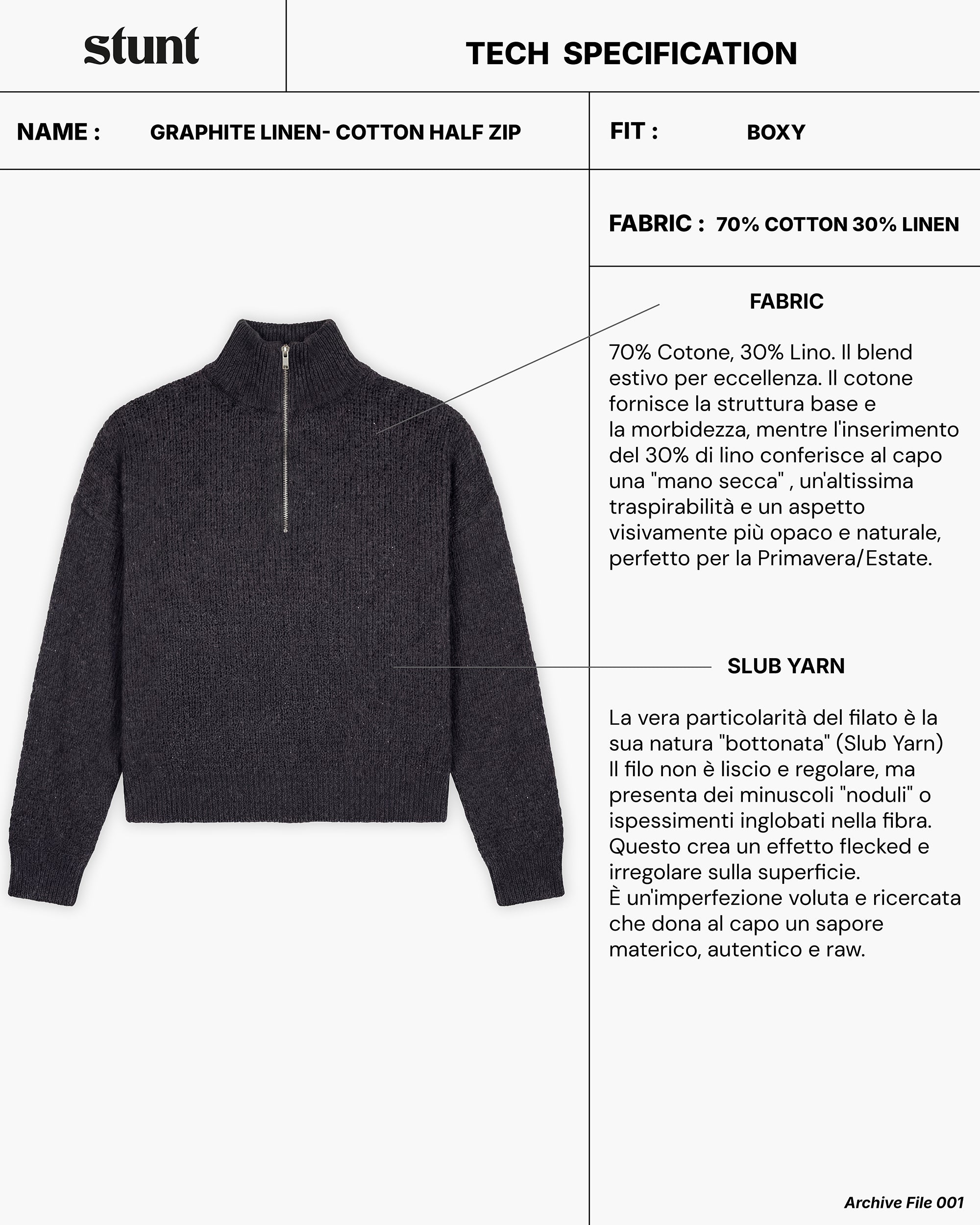 Graphite linen-cotton Half Zip