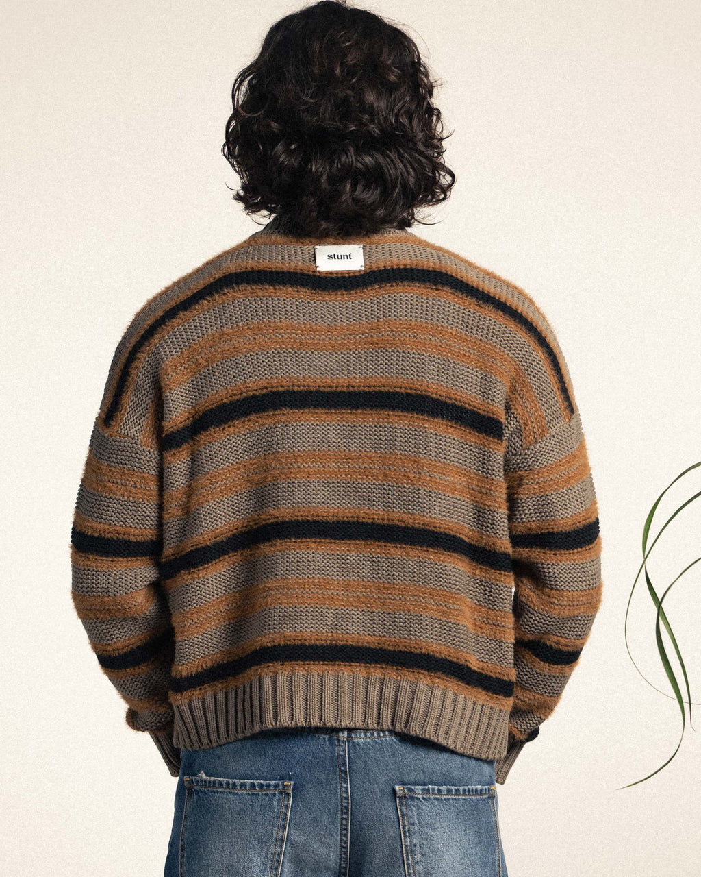 Taupe Striped Cotton Cardigan