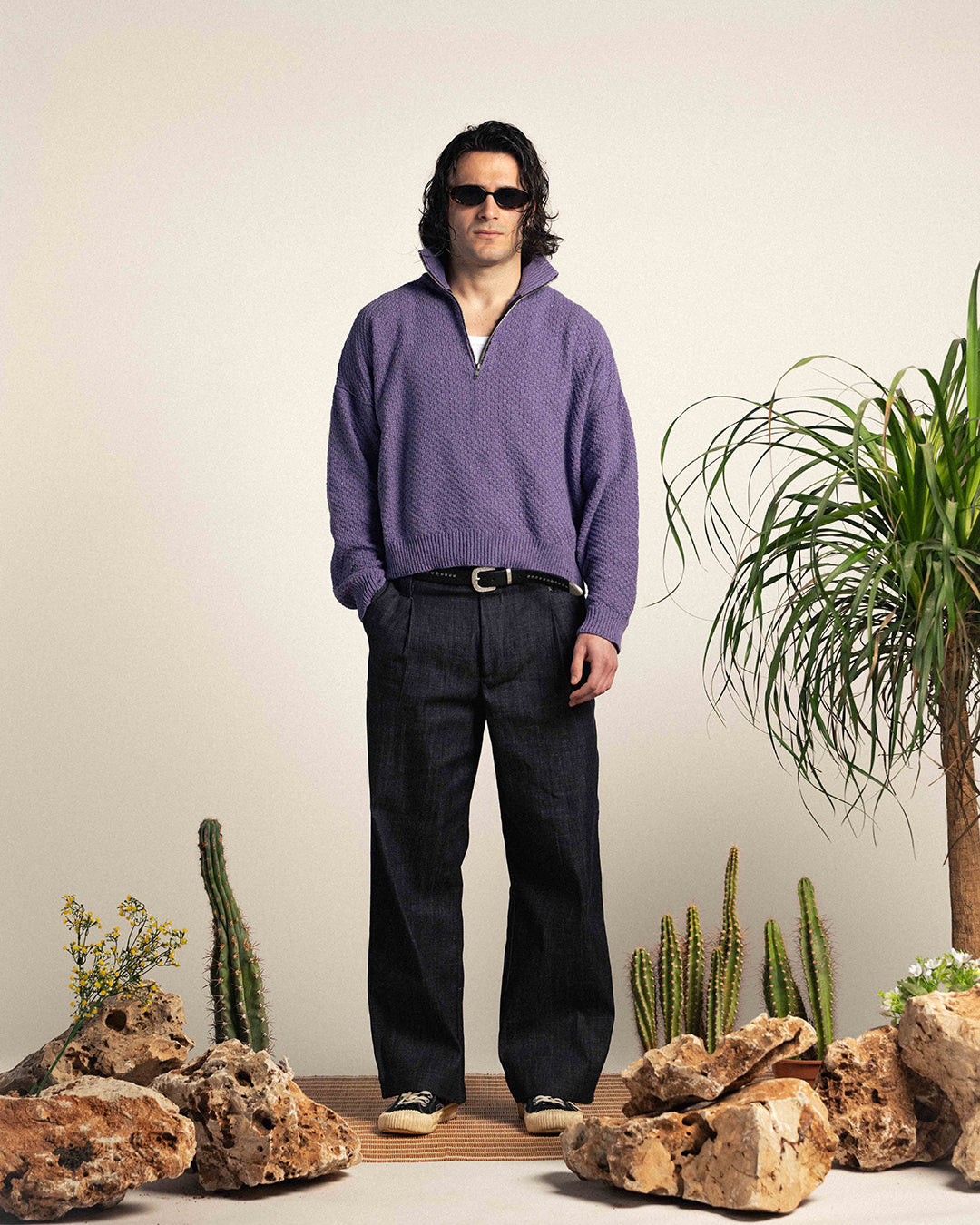 Lavender linen-cotton Half Zip