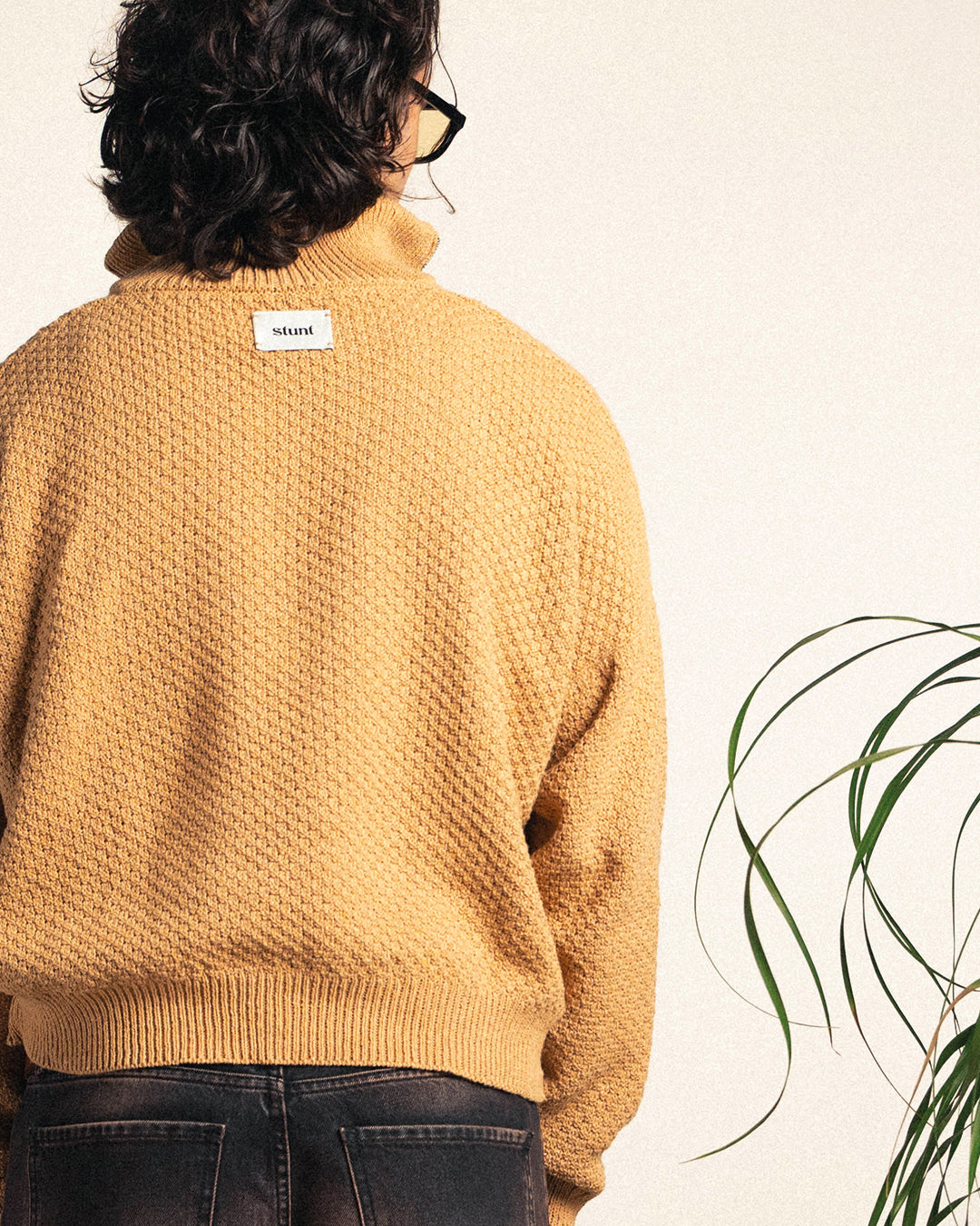 Camel linen-cotton Half Zip