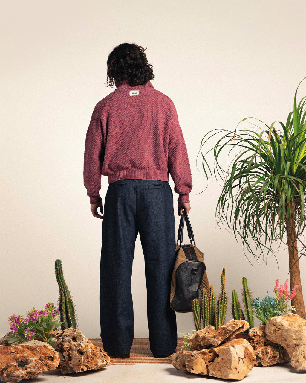 Berry linen-cotton Half Zip