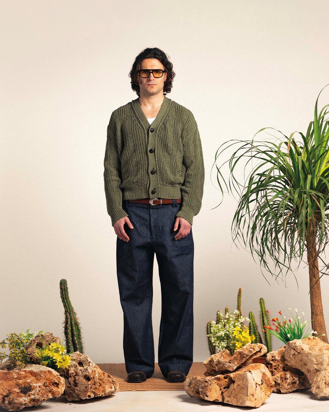 Khaki 100% Cotton Seed Stitch Cardigan