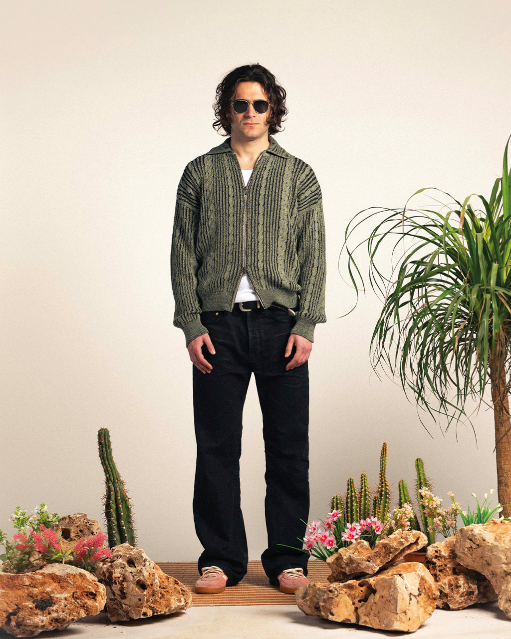 Khaki Full Zip Cardigan