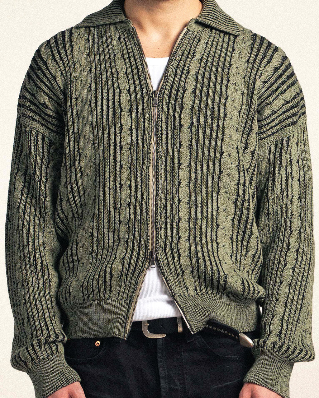 Khaki Full Zip Cardigan