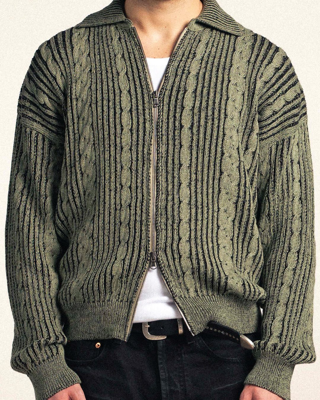 Khaki Full Zip Cardigan