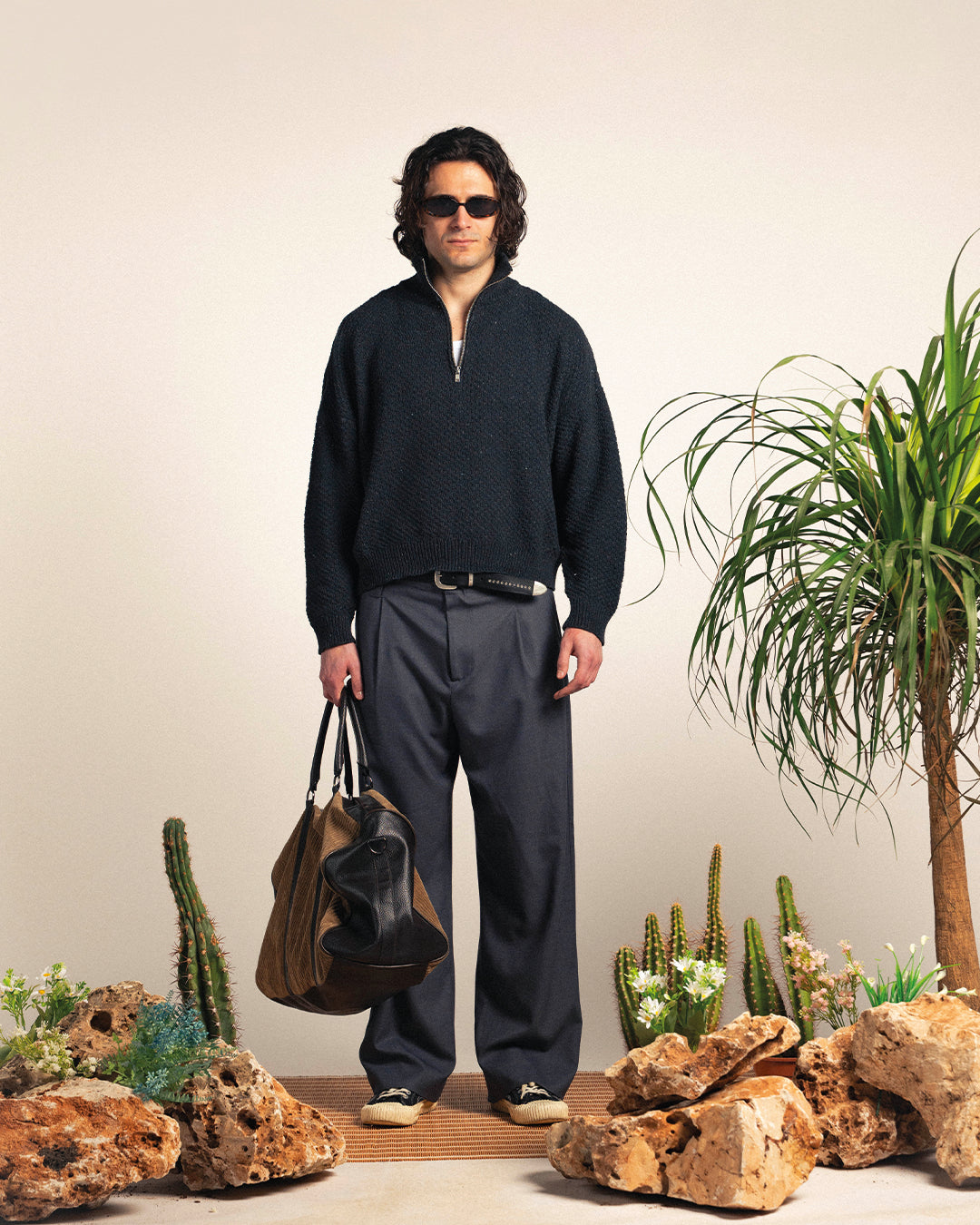 Graphite linen-cotton Half Zip