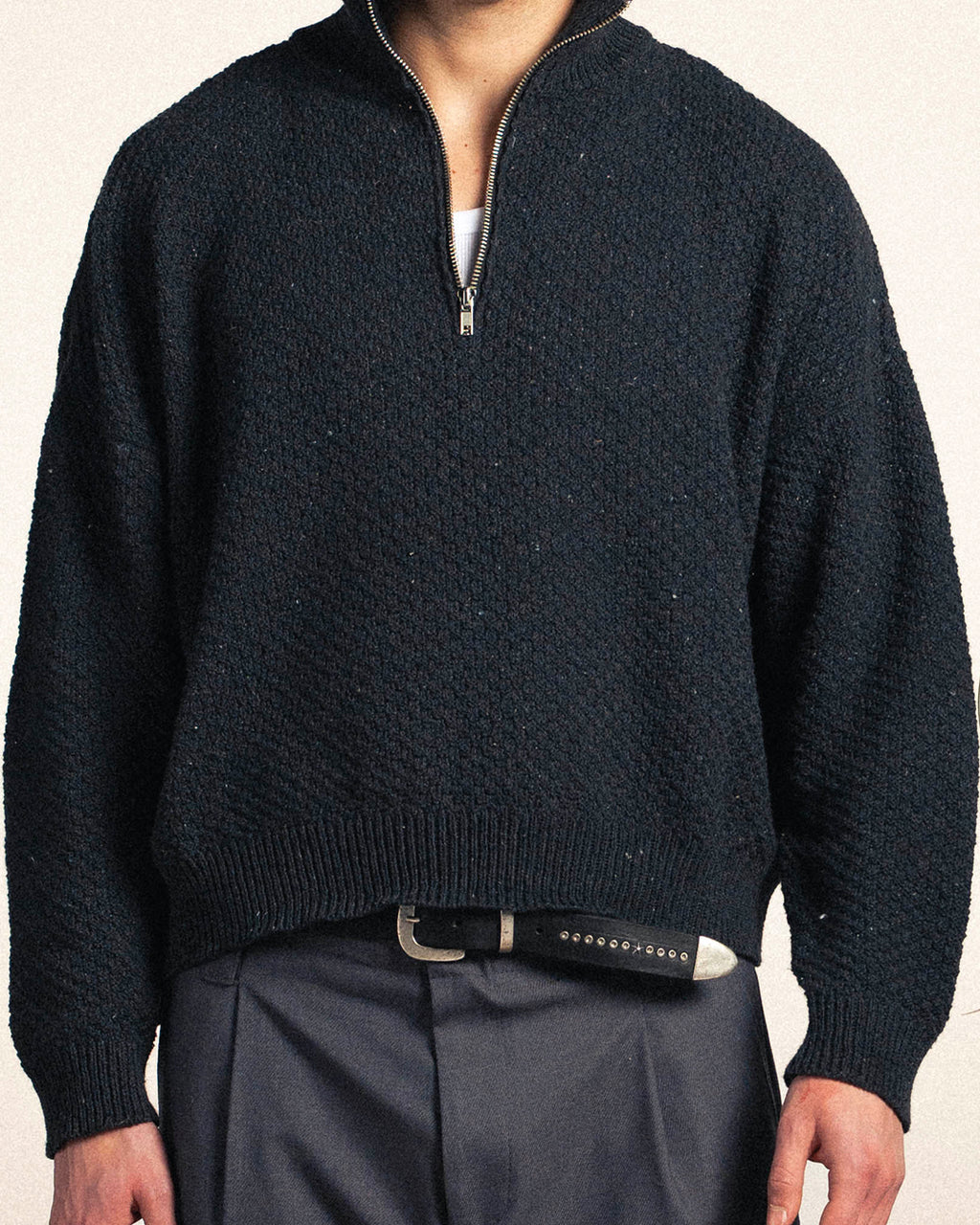 Graphite linen-cotton Half Zip