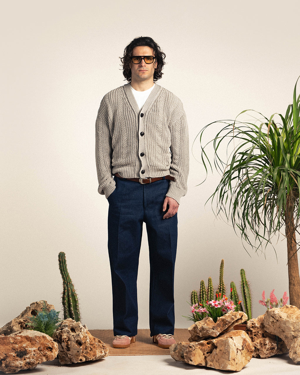 Stone 100% Cotton Seed Stitch Cardigan