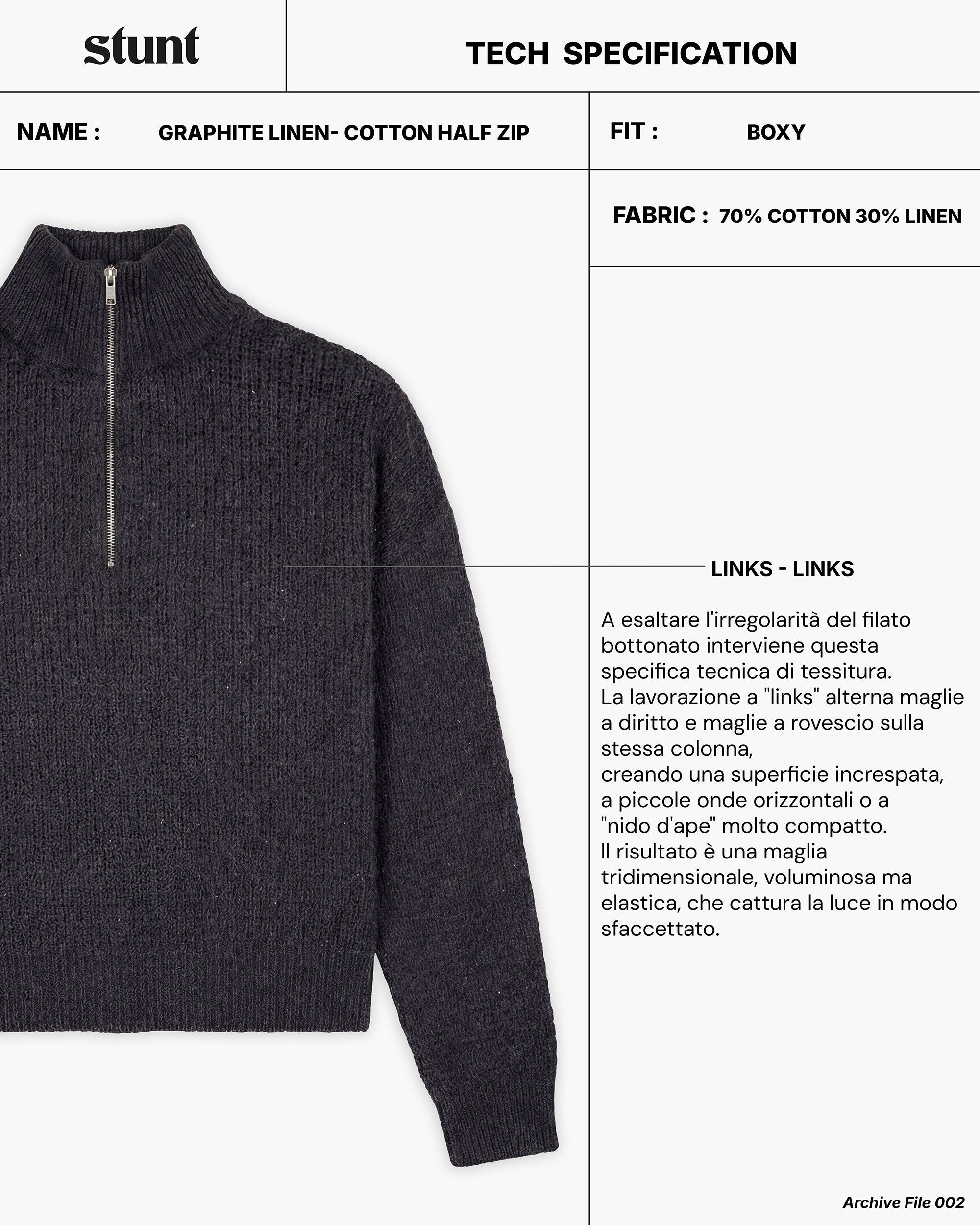 Graphite linen-cotton Half Zip