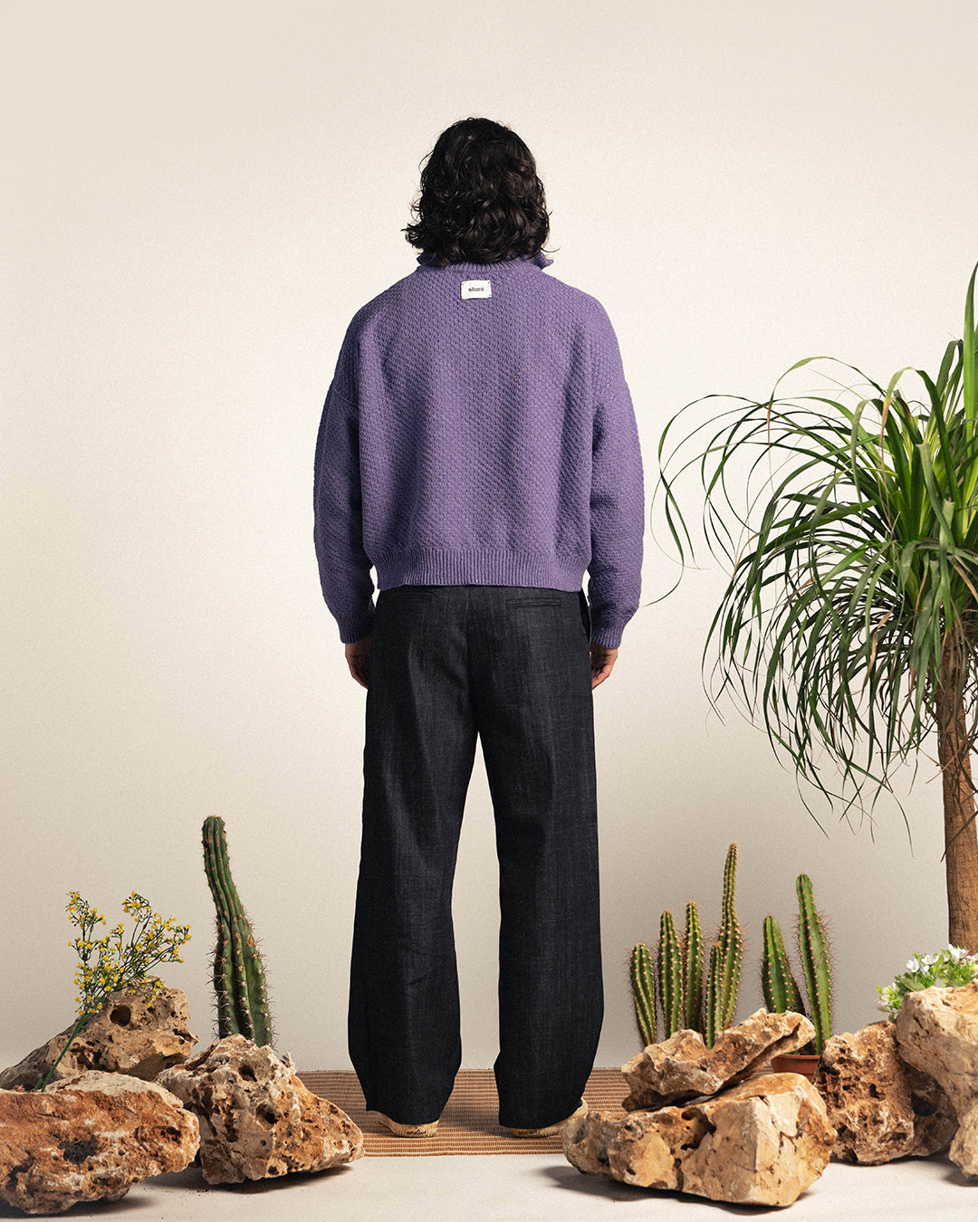 Lavender linen-cotton Half Zip