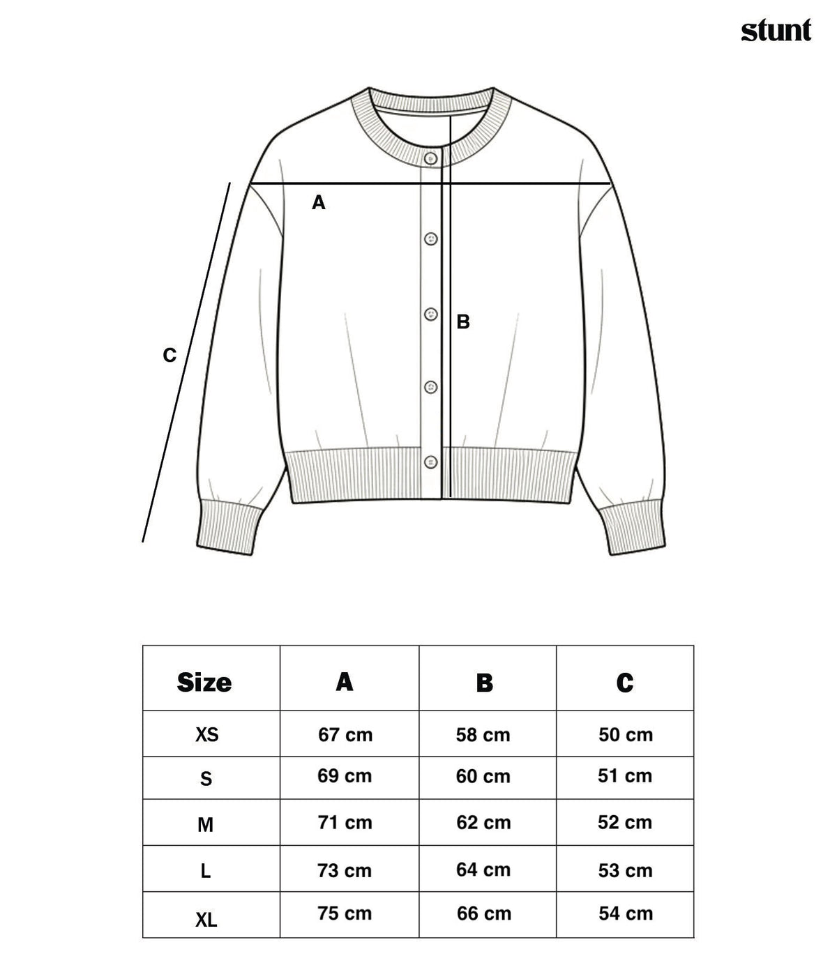 Crew Neck Merino Extrafine Cardigan size guide