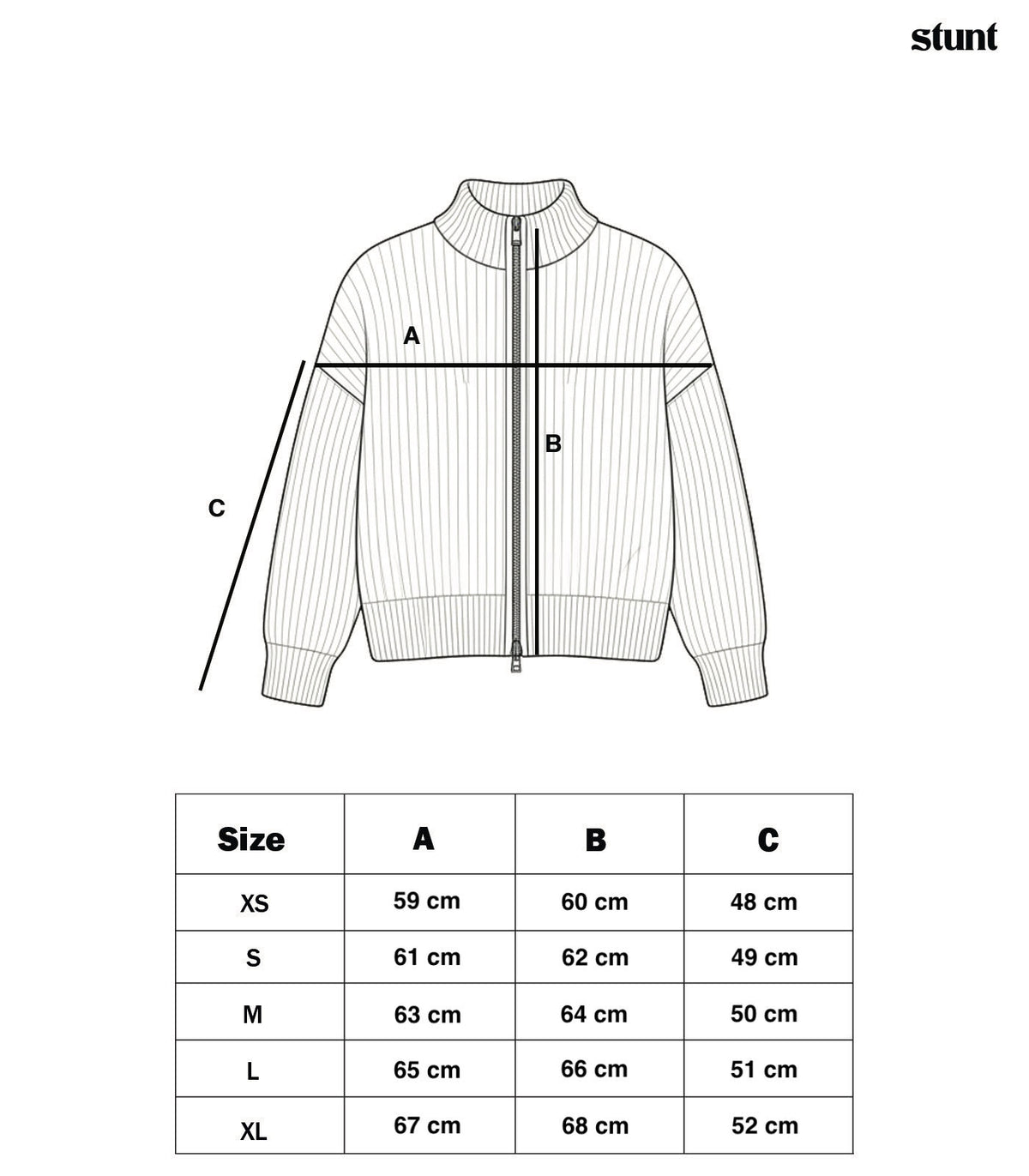 Full Zip Cardigan size guide